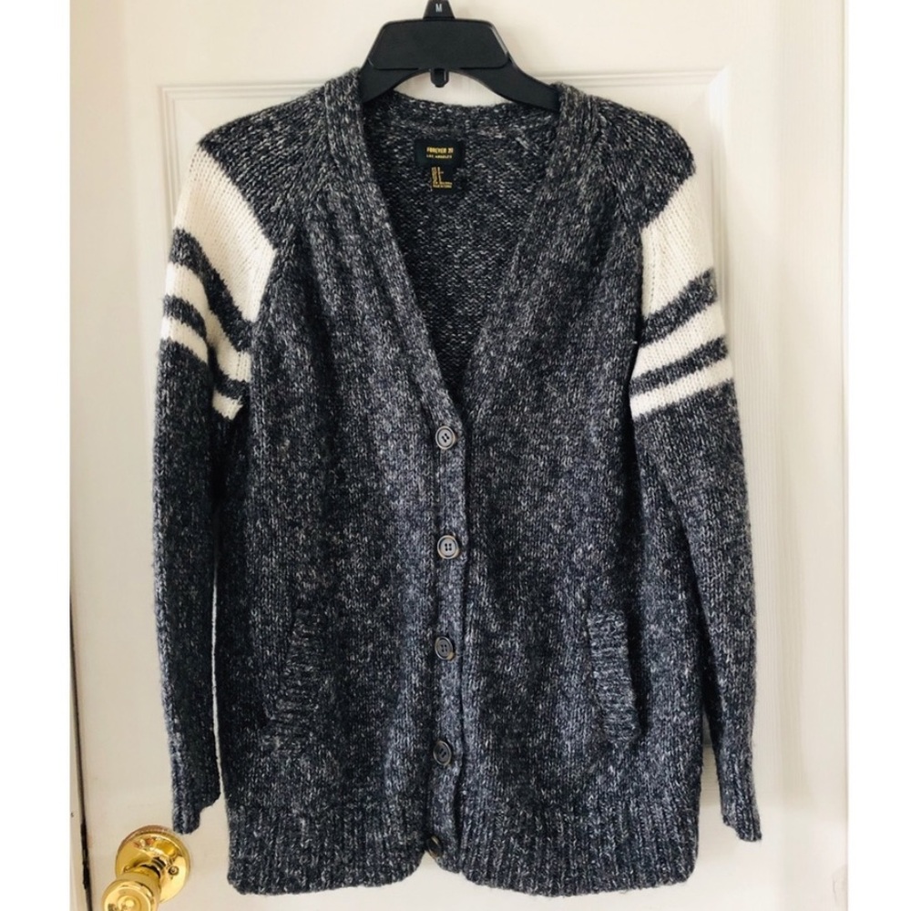 FOREVER 21 grey varsity cardigan sweater size S